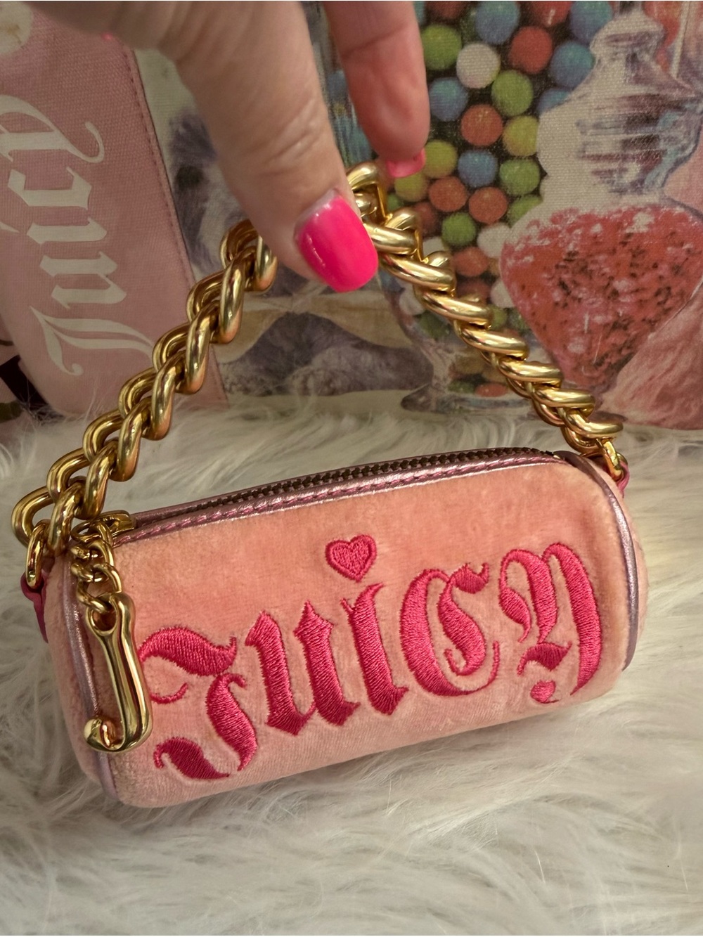 Rare Vintage 2007 Juicy Couture Pink Velour Micro Mini Case and Barrel Bag - Picture 10 of 16